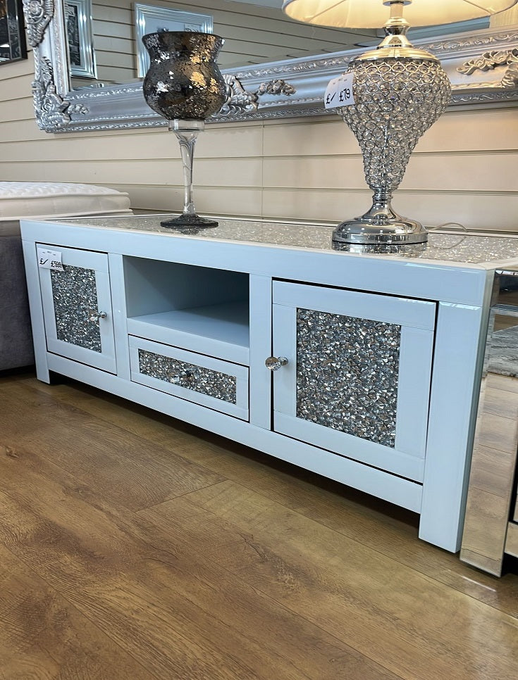 White Gloss Rhinestone Television Cabinet