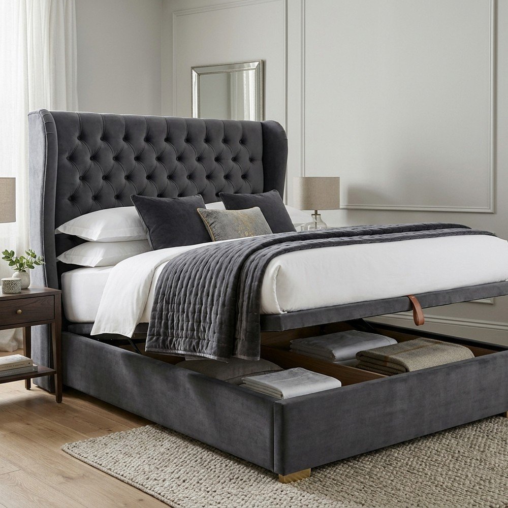 Chelsea Wingback Buttoned Ottoman Bed