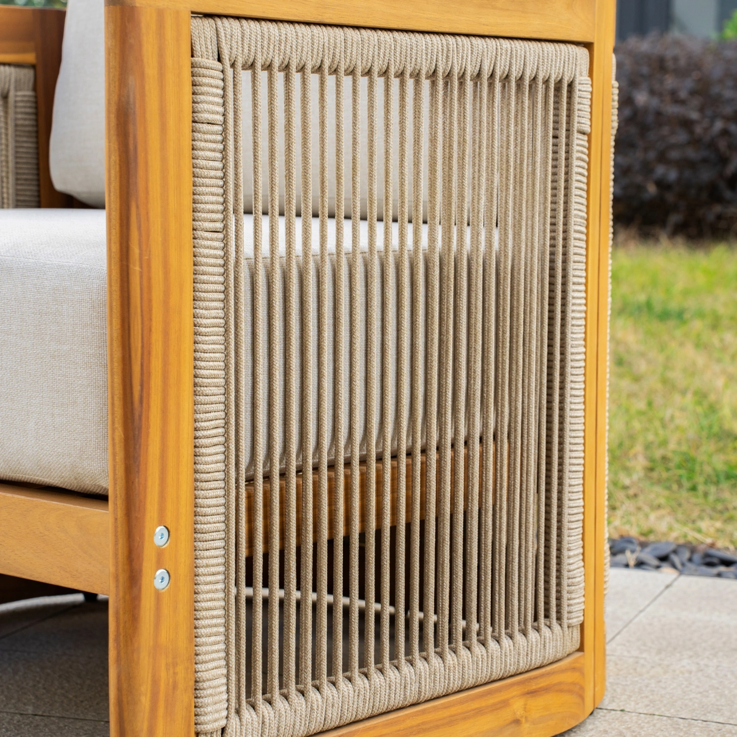 Caven Solid Wood Outdoor Armchair with Rope Detail - Image 3