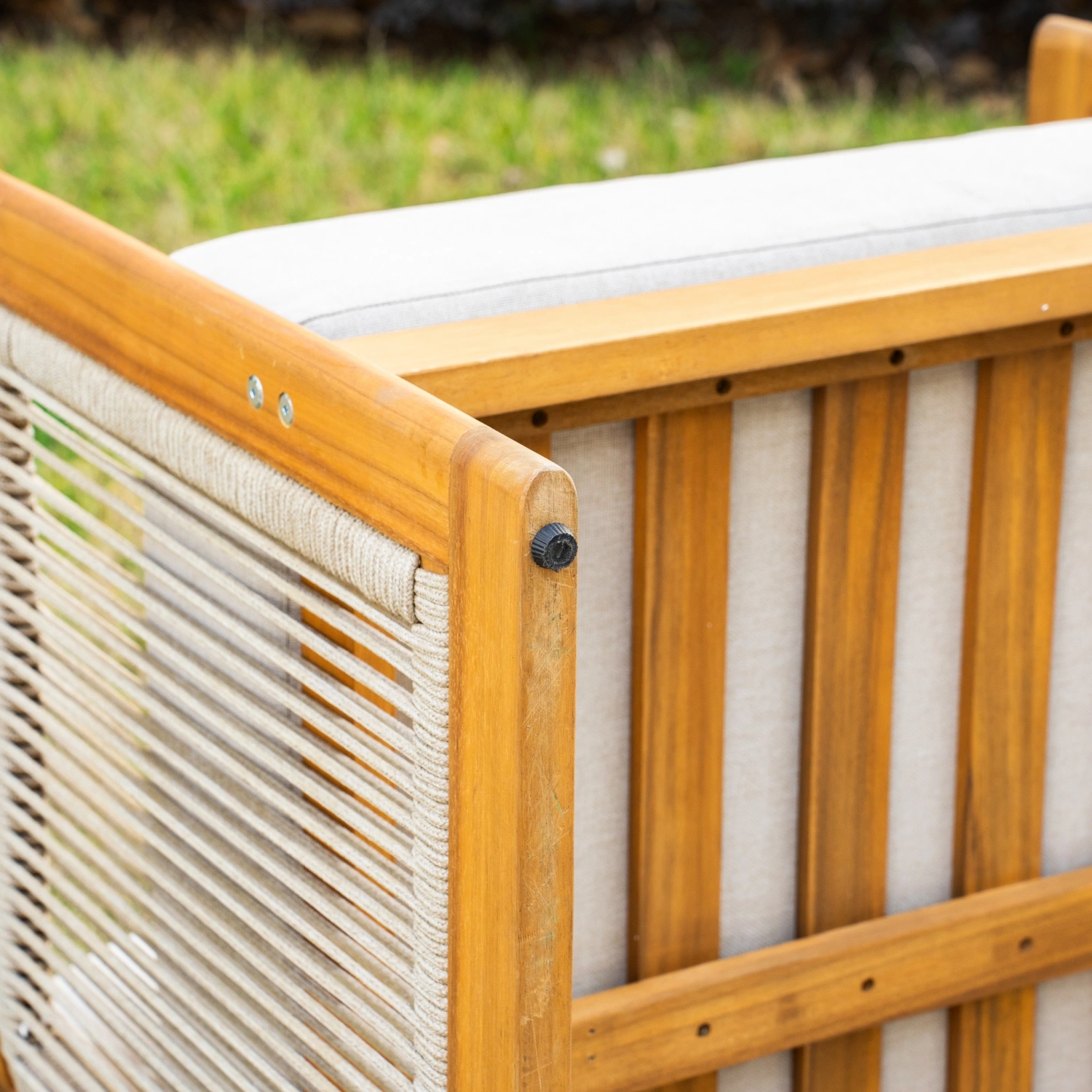 Caven Solid Wood Outdoor Armchair with Rope Detail - Image 5