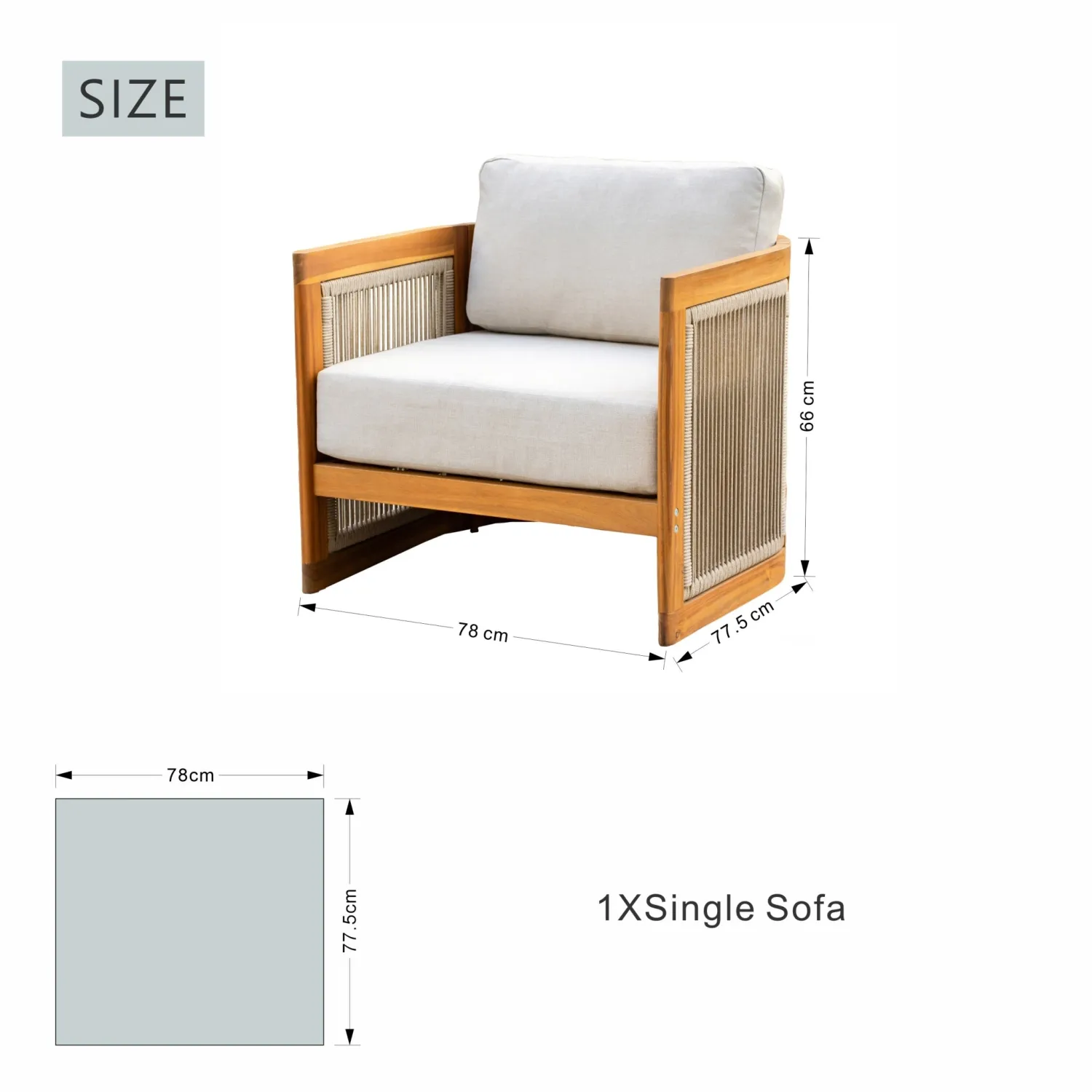 Caven Solid Wood Outdoor Armchair with Rope Detail - Image 6