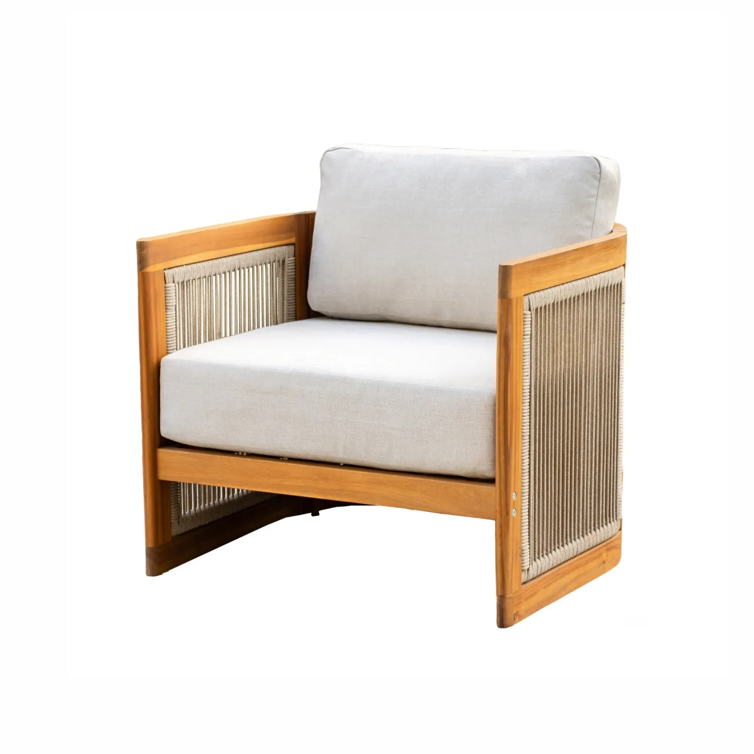 Caven Solid Wood Outdoor Armchair with Rope Detail - Image 7
