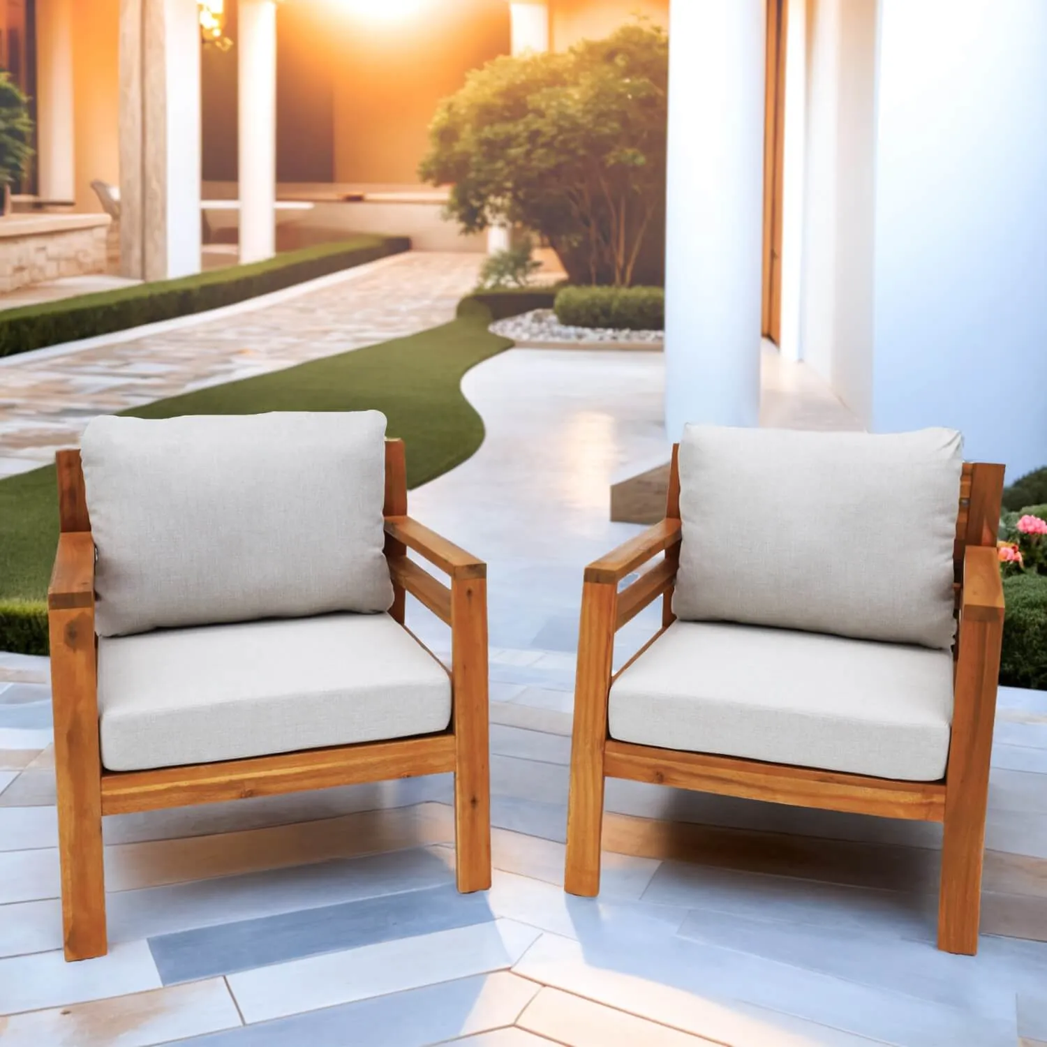 Solid Acacia Wood 2-Seater Garden Lounge Set with Teak Finish - Image 2