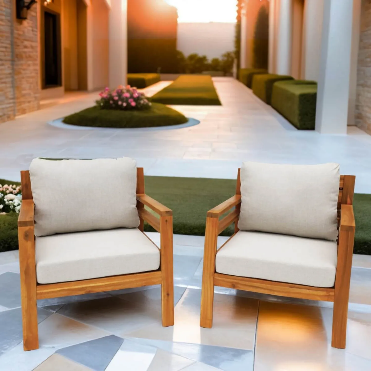 Solid Acacia Wood 2-Seater Garden Lounge Set with Teak Finish - Image 6