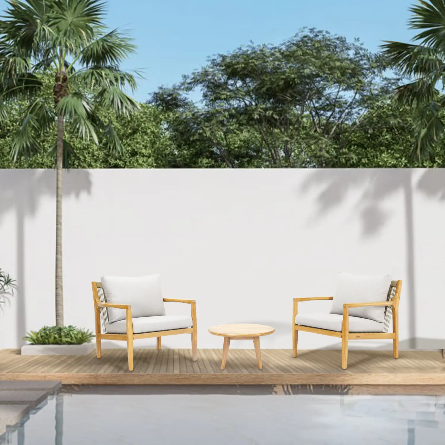Solara 3-Piece Solid Wood Outdoor Bistro Sofa Set with Grey Rope Detail - Image 2