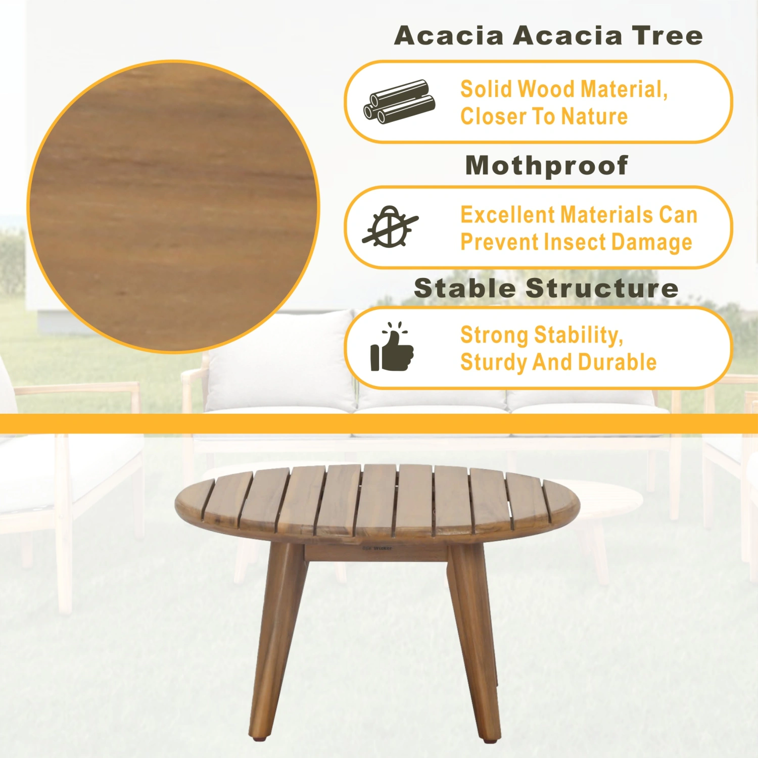 Solara 3-Piece Solid Wood Outdoor Bistro Sofa Set with Grey Rope Detail - Image 7