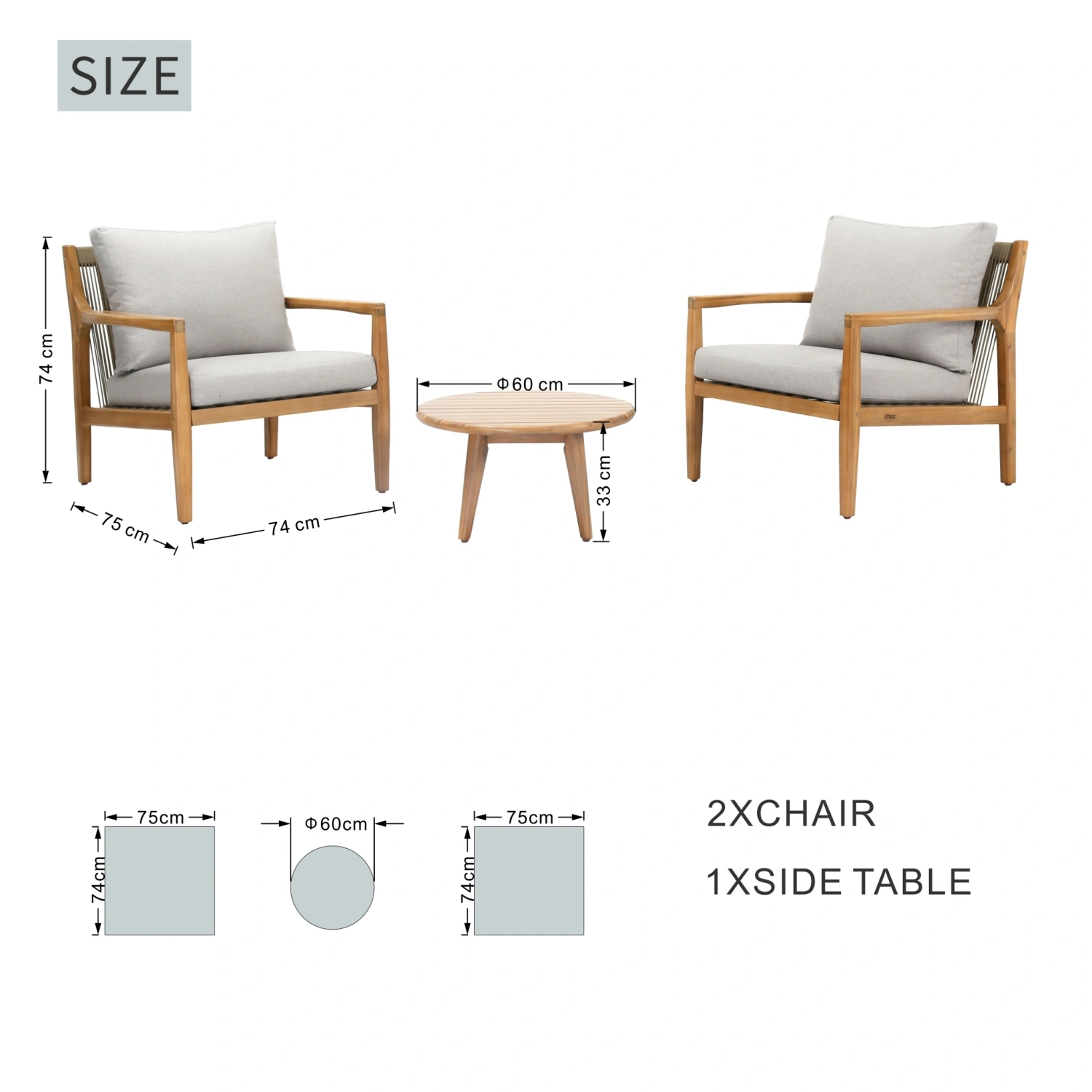 Solara 3-Piece Solid Wood Outdoor Bistro Sofa Set with Grey Rope Detail - Image 9