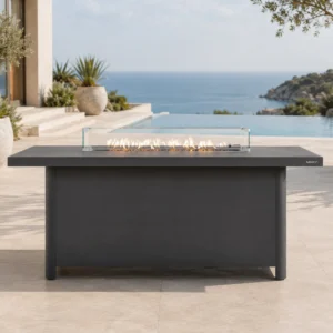 TALARA Aluminium Gas Fire Pit Table - Large Rectangular Dining Height