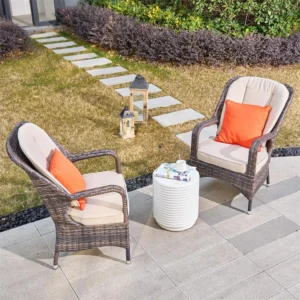 Saint-Malo 3 Piece Rattan Bistro Set with Grey & Brown Chairs and White Table