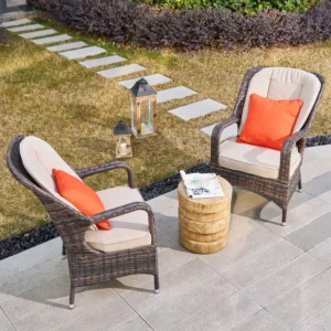 Saint-Malo 3 Piece Rattan Bistro Set with Irregular Natural Wood Side Table - Grey & Brown