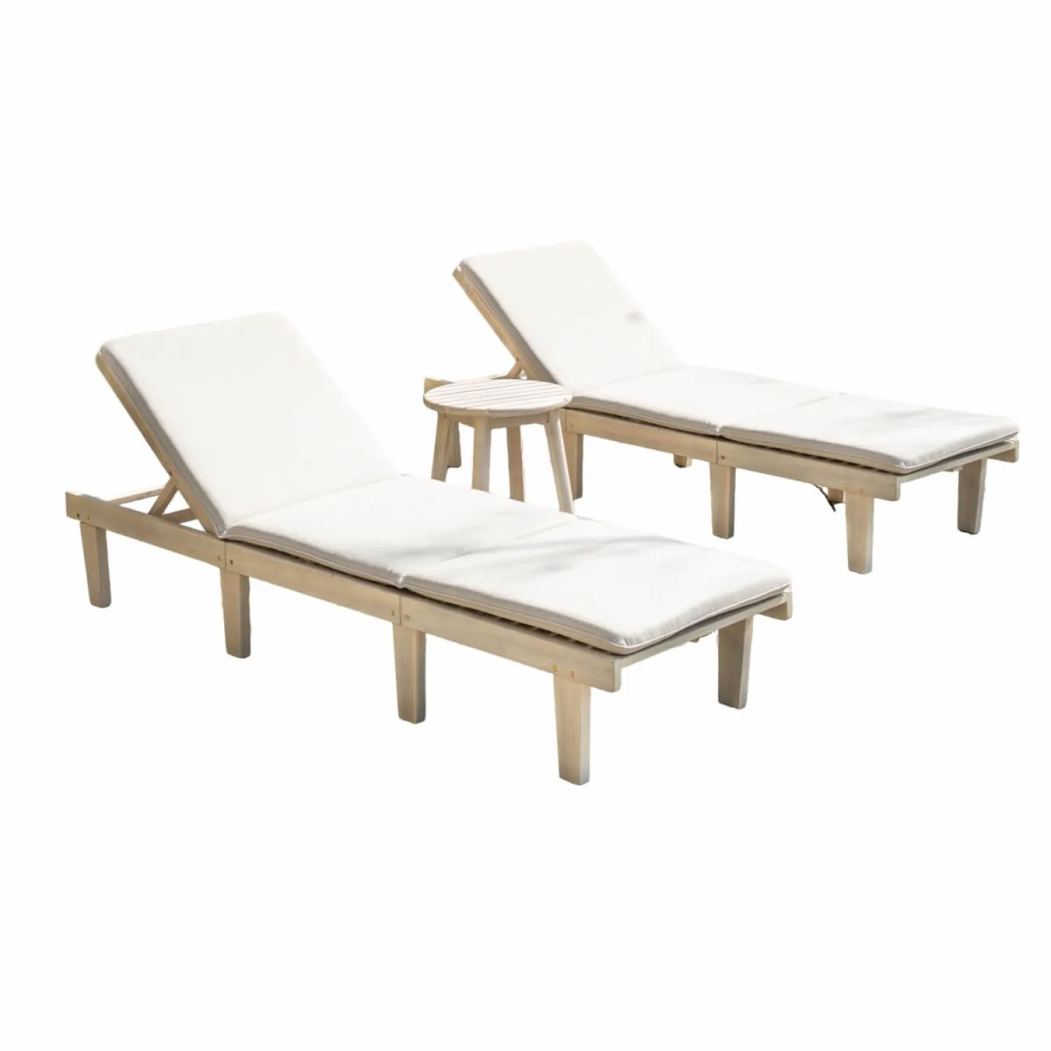 Solid Wood Sun Lounger Set with 2 Adjustable Loungers and Round Side Table, Natural - Image 6