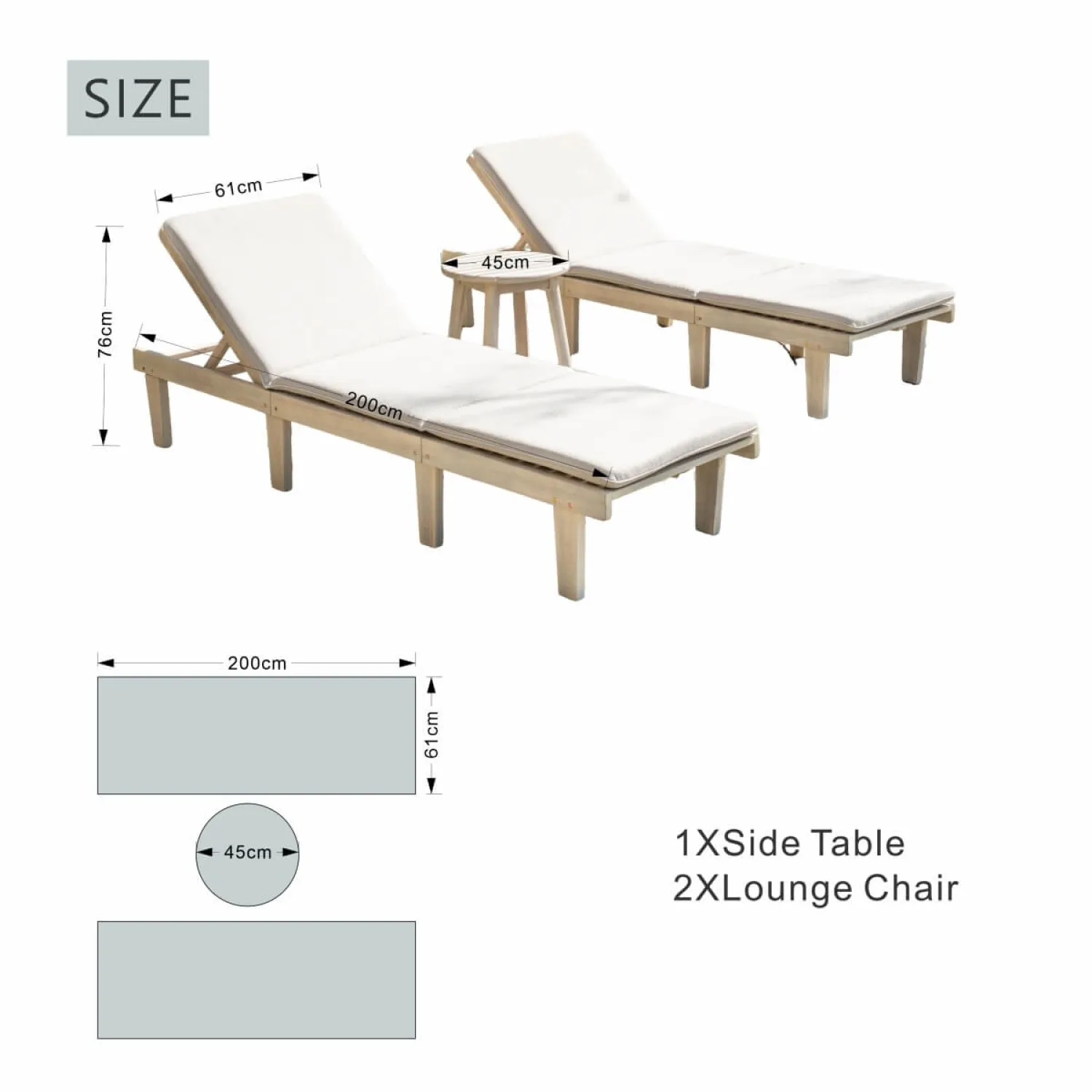 Solid Wood Sun Lounger Set with 2 Adjustable Loungers and Round Side Table, Natural - Image 9