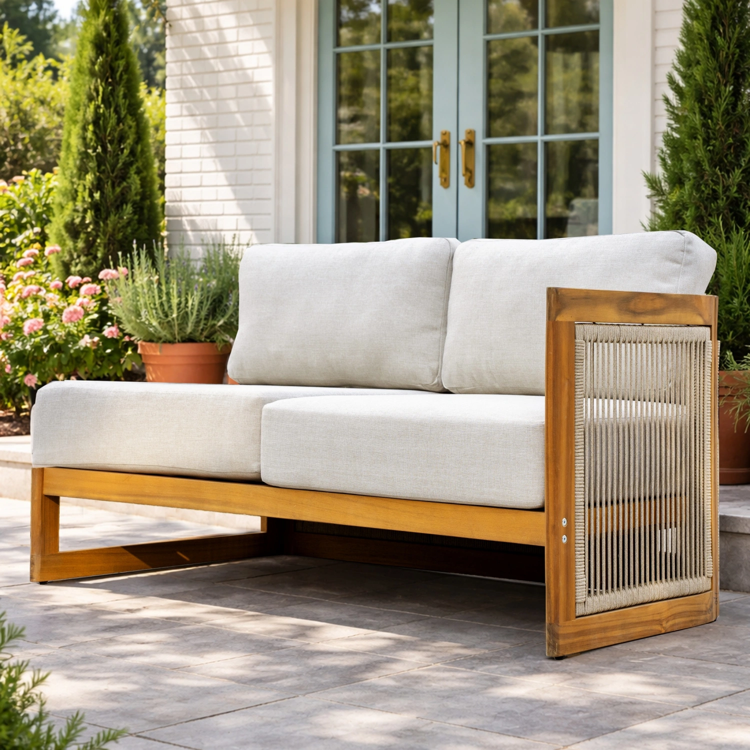 Caven Solid Wood Left Arm Outdoor Sofa with Reclining Seat - Image 3