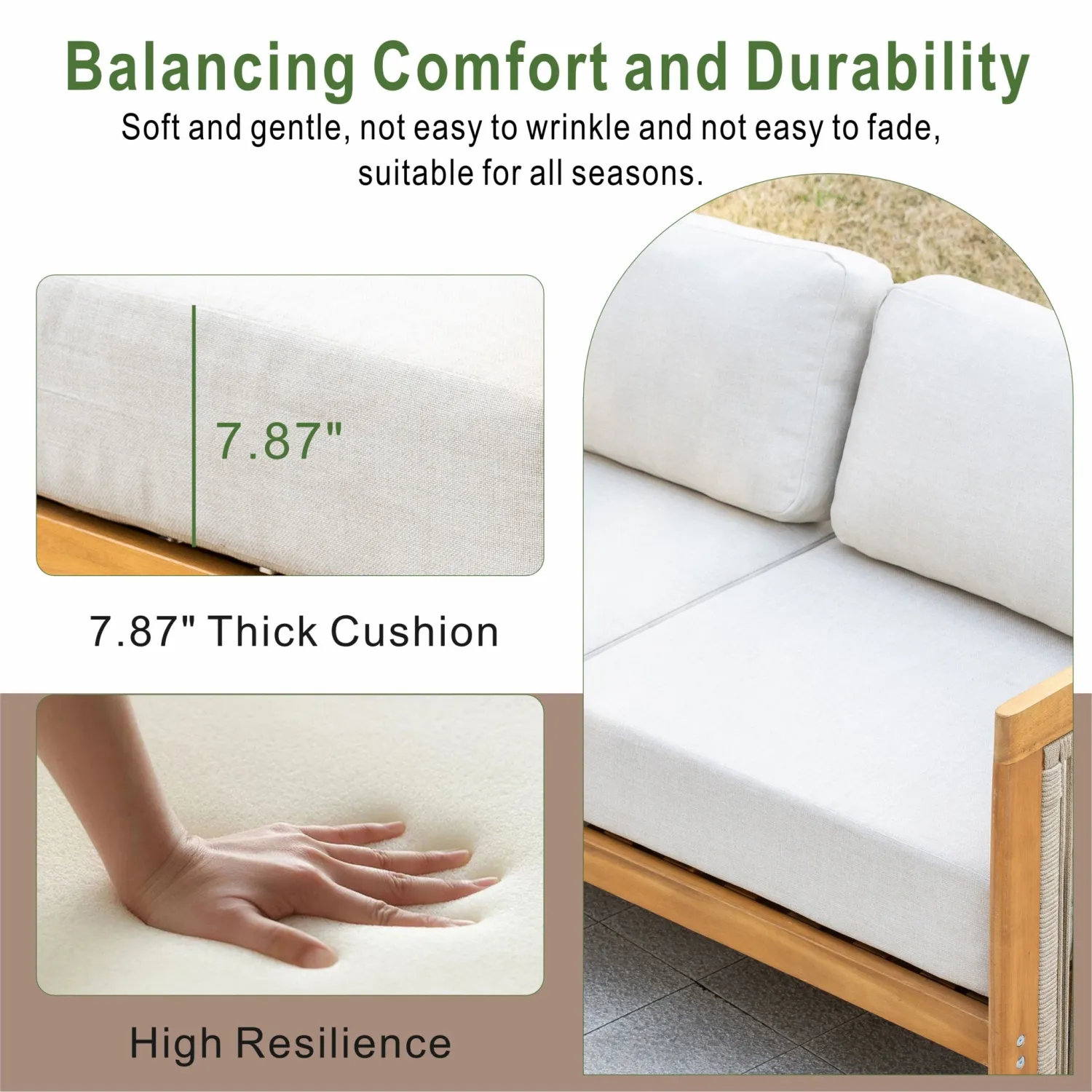 Caven Solid Wood Left Arm Outdoor Sofa with Reclining Seat - Image 4