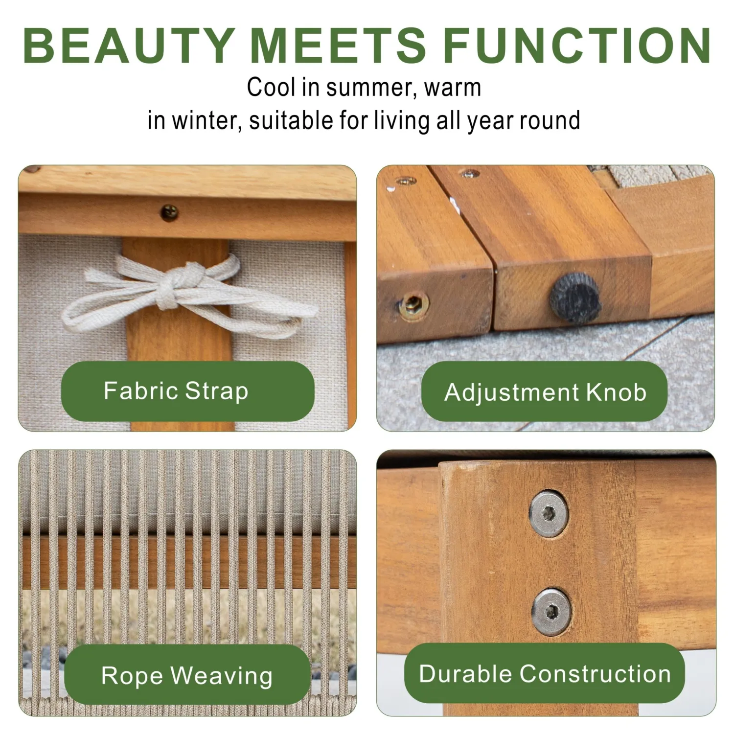 Caven Solid Wood Left Arm Outdoor Sofa with Reclining Seat - Image 5