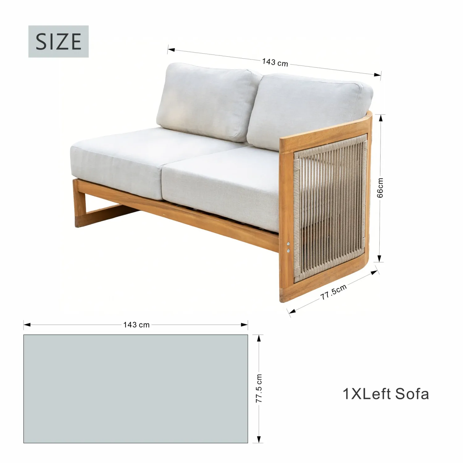 Caven Solid Wood Left Arm Outdoor Sofa with Reclining Seat - Image 7