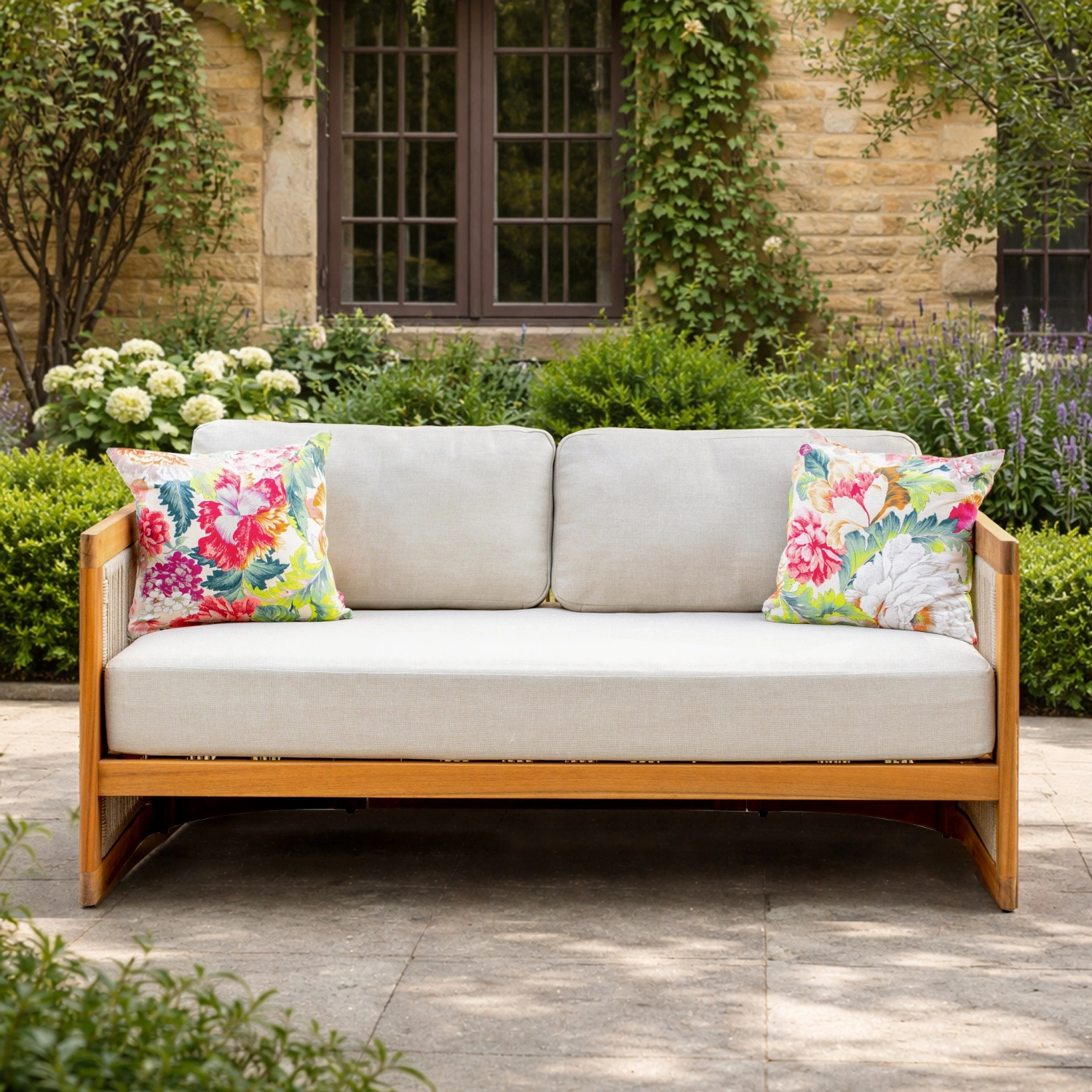 Caven Solid Wood 2-Seater Garden Sofa with Rope Detail