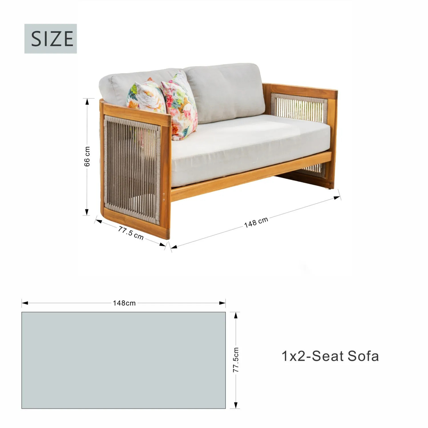 Caven Solid Wood 2-Seater Garden Sofa with Rope Detail - Image 7