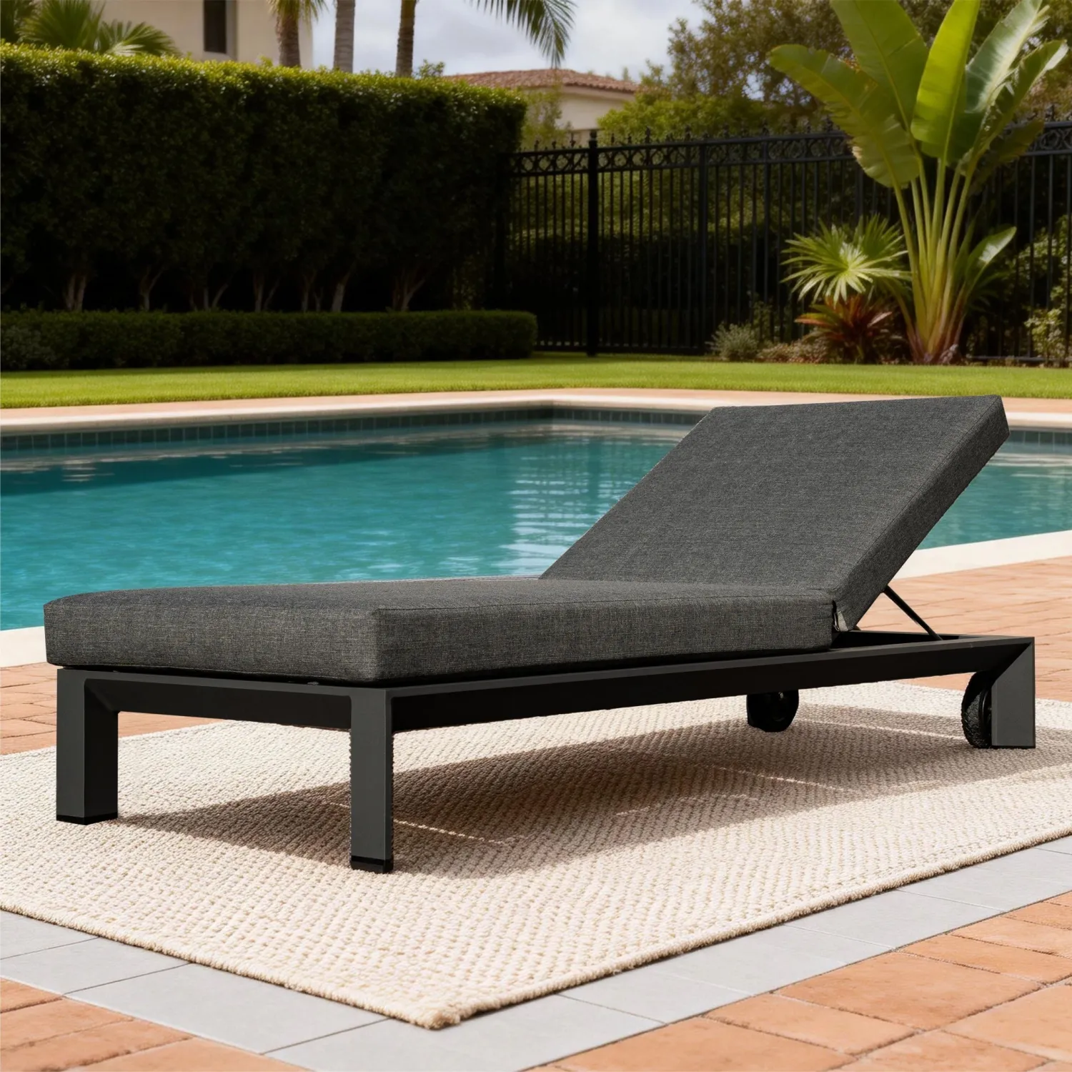 Arve Aluminium Sun Lounger with 13cm Cushion and Wheels - Image 2