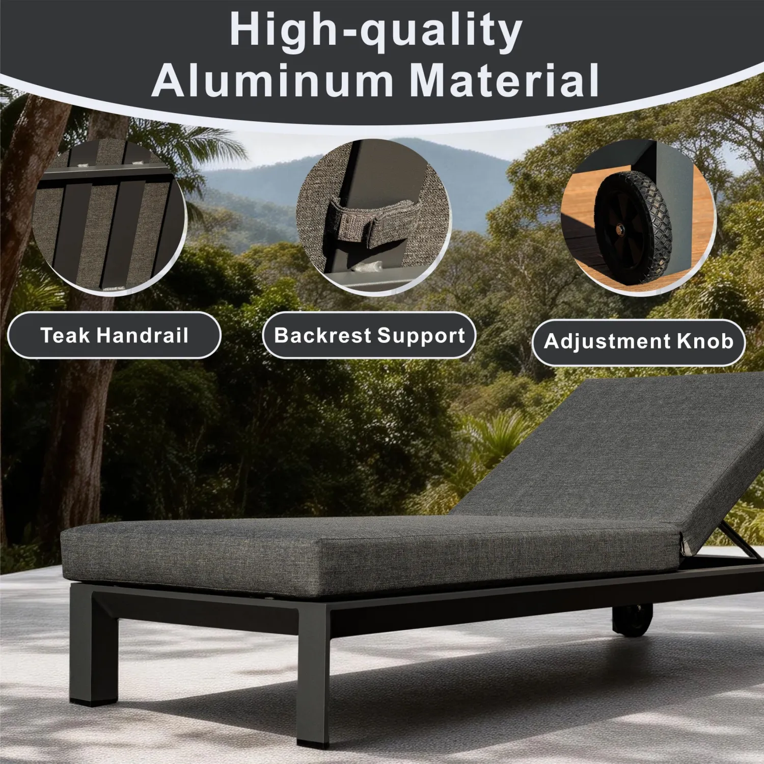 Arve Aluminium Sun Lounger with 13cm Cushion and Wheels - Image 4