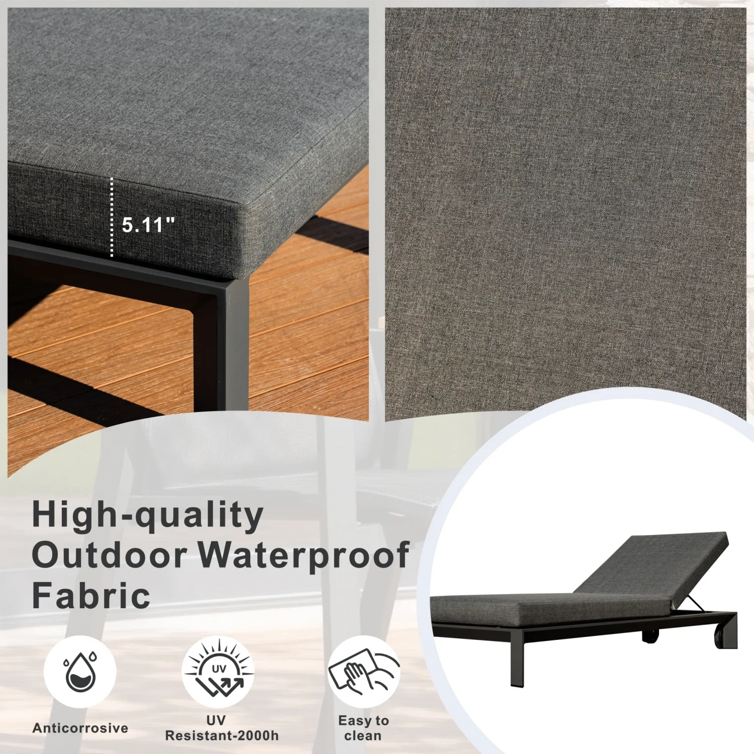 Arve Aluminium Sun Lounger with 13cm Cushion and Wheels - Image 7