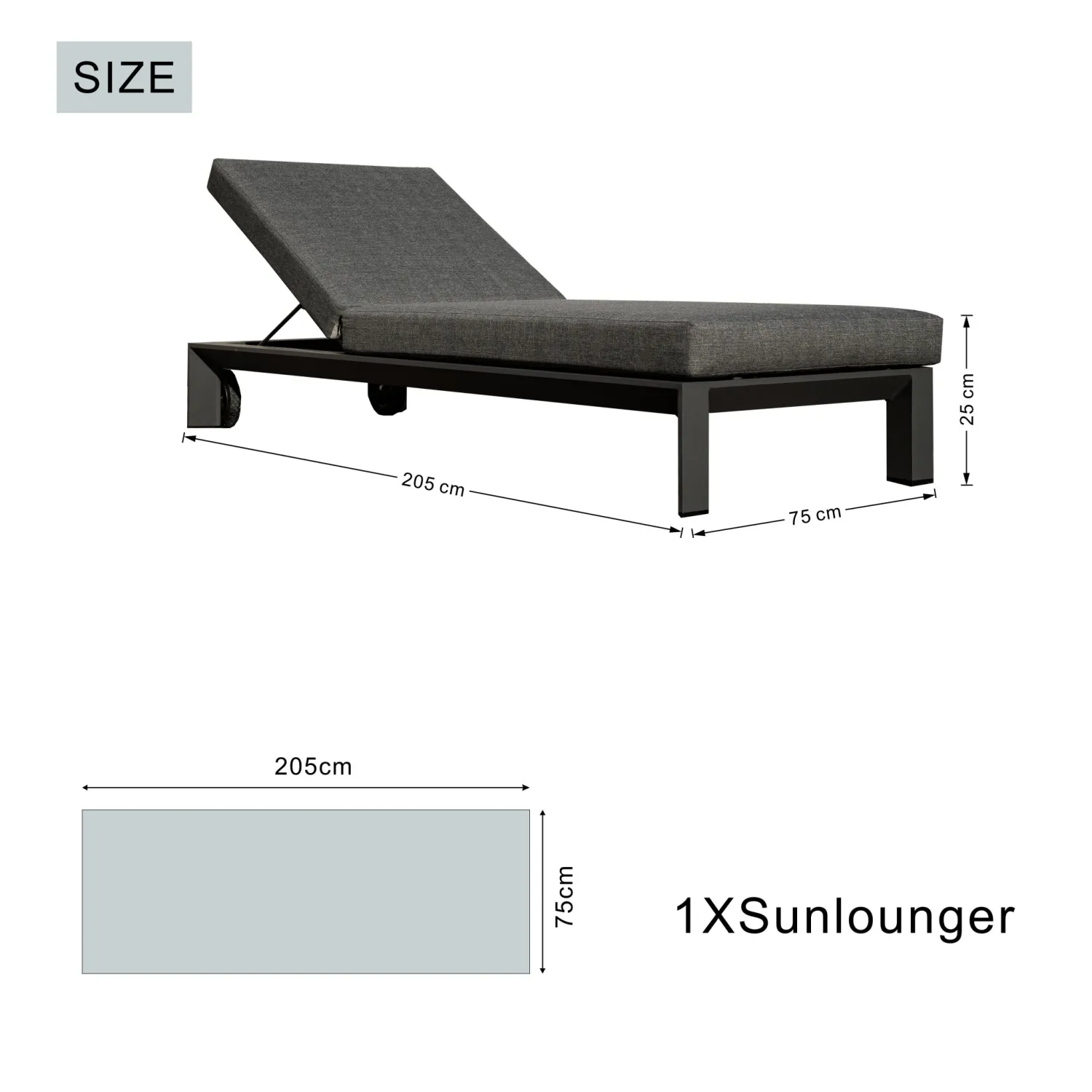 Arve Aluminium Sun Lounger with 13cm Cushion and Wheels - Image 9