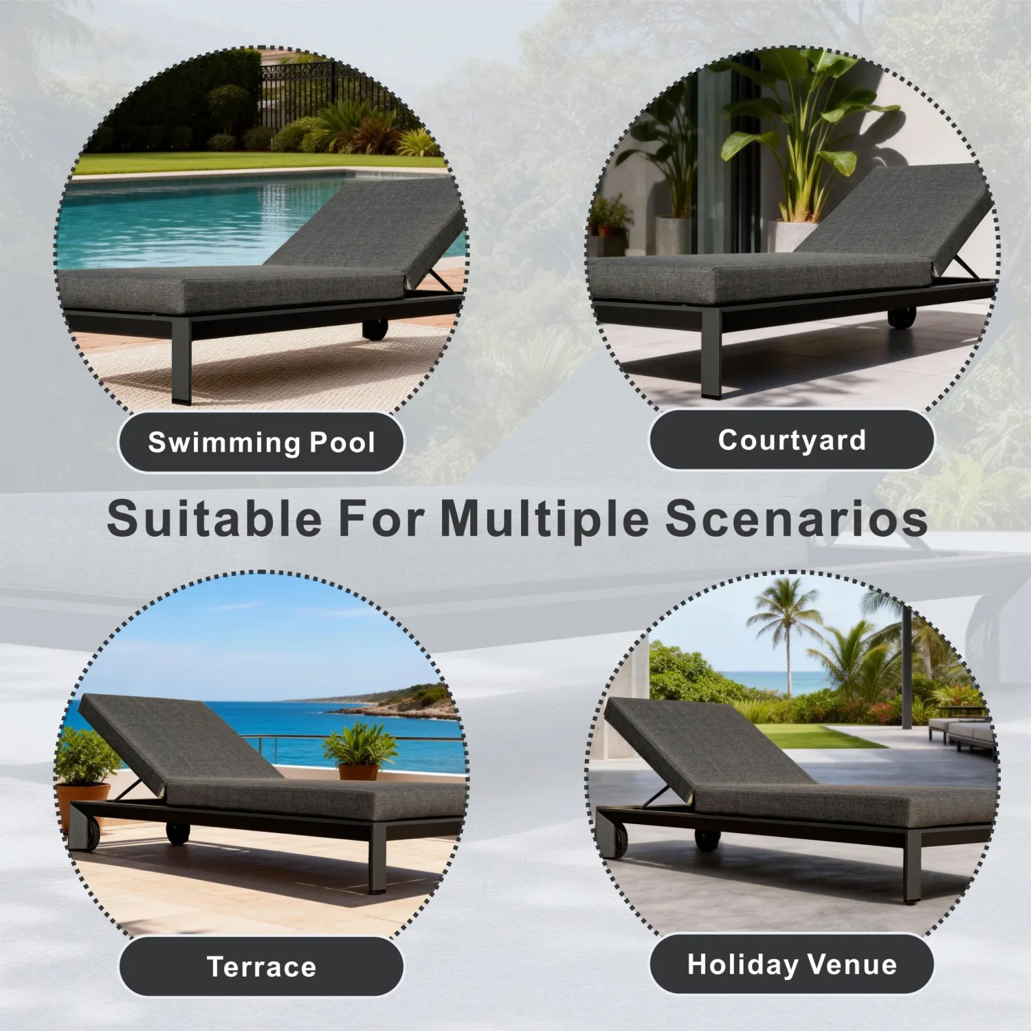 Arve Aluminium Sun Lounger with 13cm Cushion and Wheels - Image 10