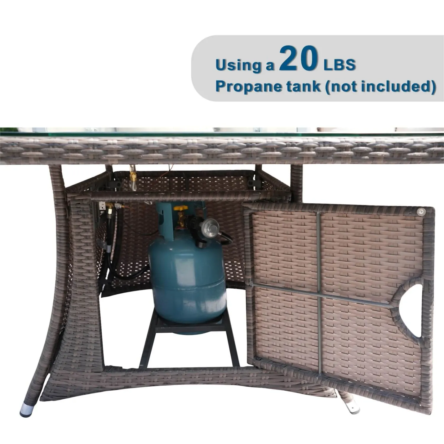 120cm Square Gas Fire Pit Table with Rattan Base and Aluminium Top - Image 5