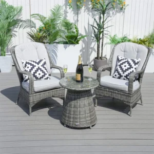 Palma 3-Piece Grey Rattan Garden Bistro Set