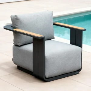 Varel Aluminium Garden Armchair with Teak Armrests