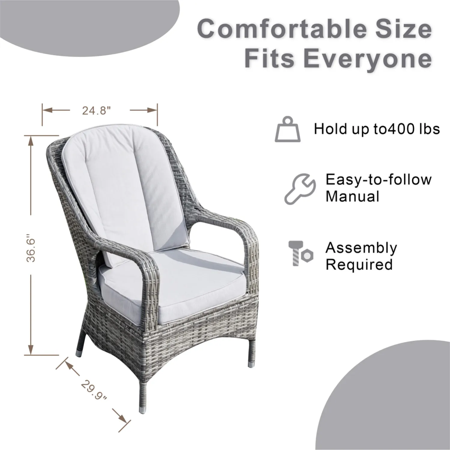 Palma Rattan Outdoor Dining Set, 4 Seater Set, in Grey, with a Round Table & Tempered Glass Top - Image 7