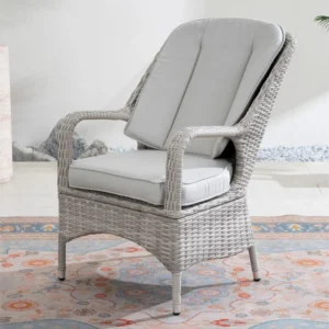 Set of 2 Rattan Garden Dining Chairs with Aluminium Frame - Whitewash