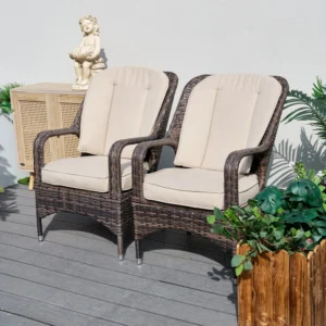 Saint-Malo Set of 2 Brown Outdoor Rattan Garden Dining Armchairs