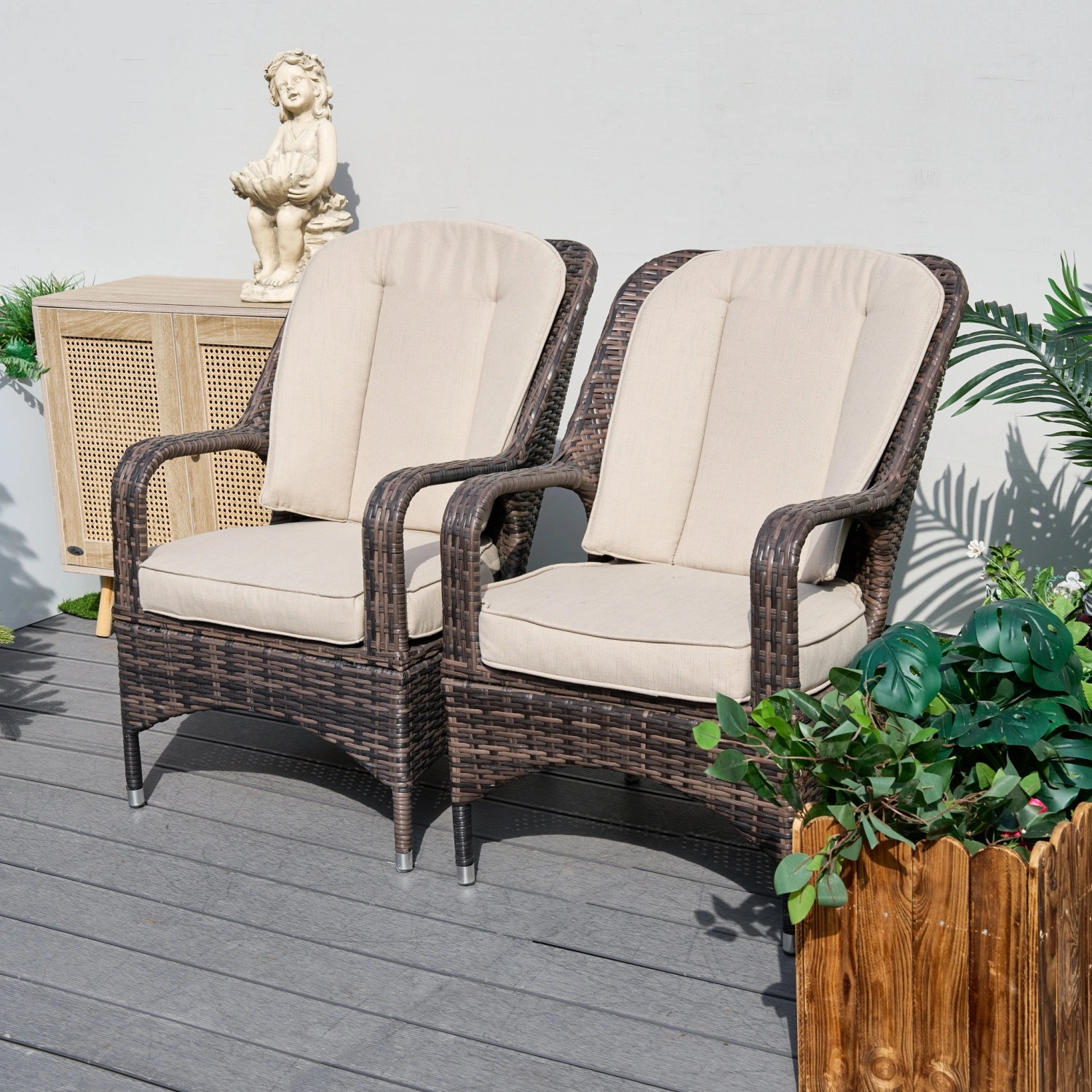 Saint-Malo Set of 2 Brown Outdoor Rattan Garden Dining Armchairs