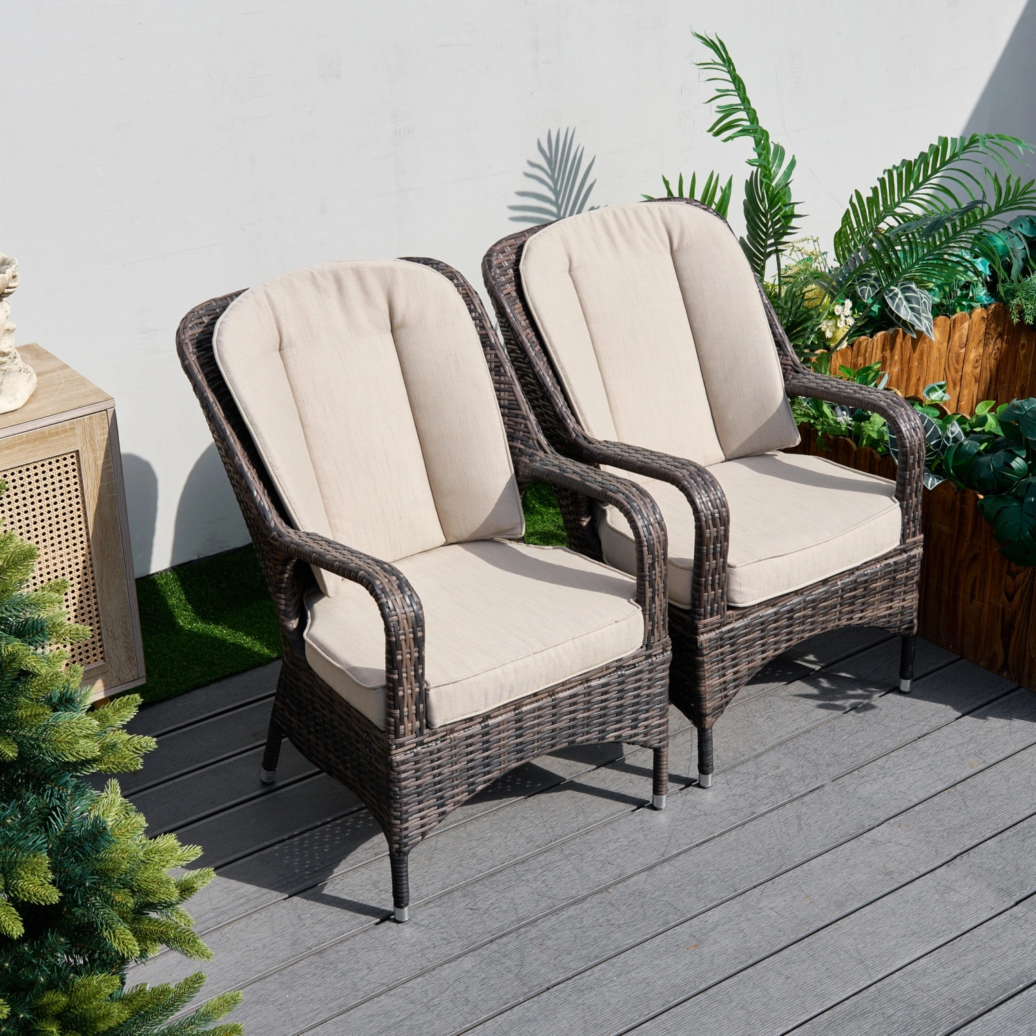 Saint-Malo Set of 2 Brown Outdoor Rattan Garden Dining Armchairs - Image 2
