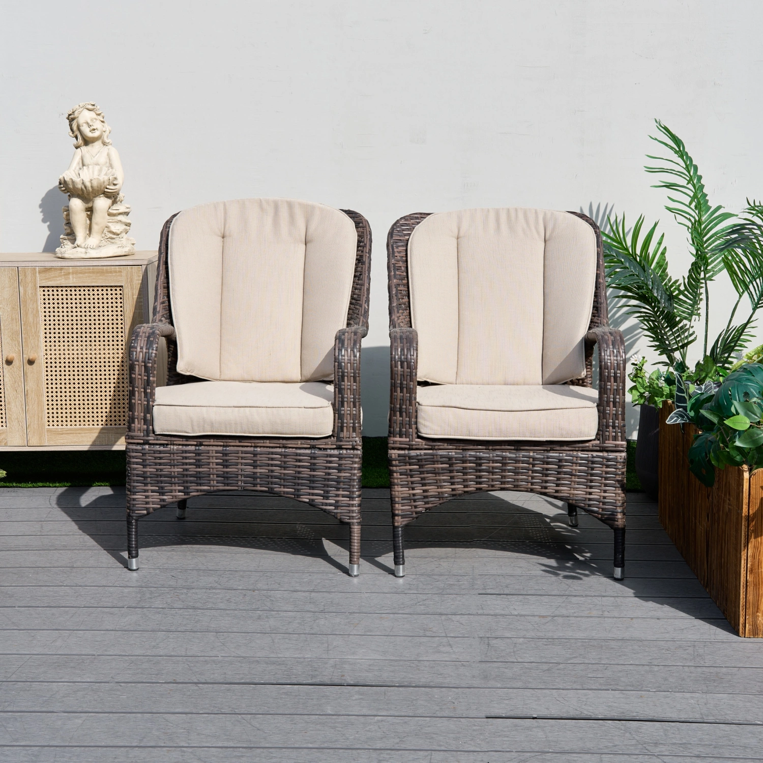 Saint-Malo Set of 2 Brown Outdoor Rattan Garden Dining Armchairs - Image 3