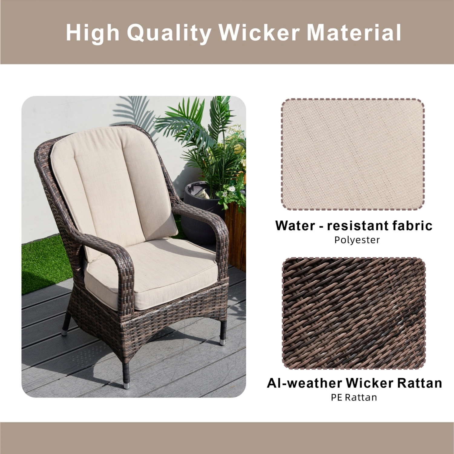 Saint-Malo Set of 2 Brown Outdoor Rattan Garden Dining Armchairs - Image 7