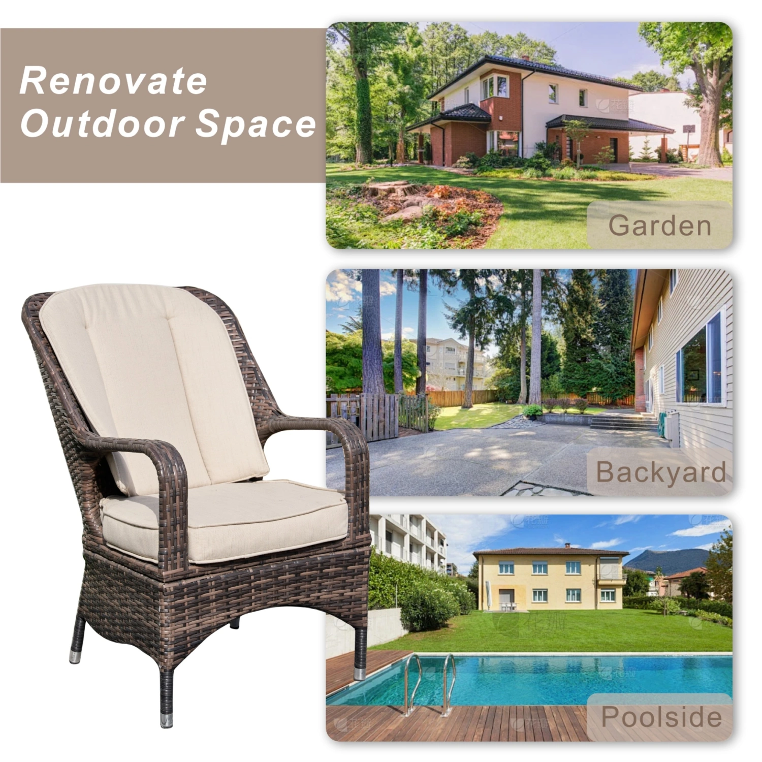 Saint-Malo Set of 2 Brown Outdoor Rattan Garden Dining Armchairs - Image 9
