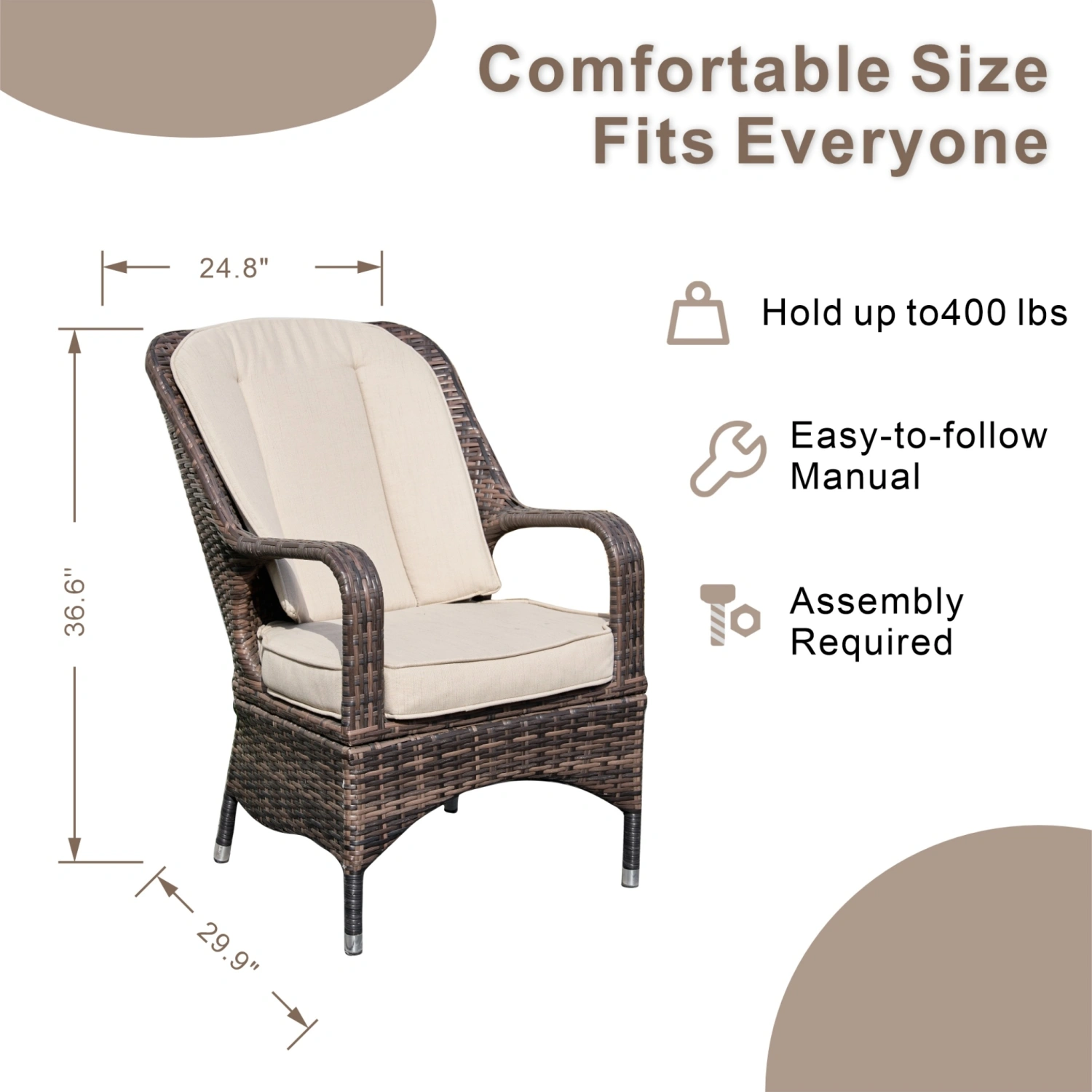 Saint-Malo Set of 2 Brown Outdoor Rattan Garden Dining Armchairs - Image 10