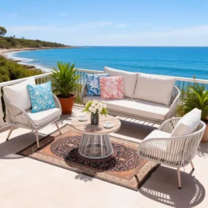 4-Seater Metal and Twisted Rattan Garden Lounge Set with Round Coffee Table