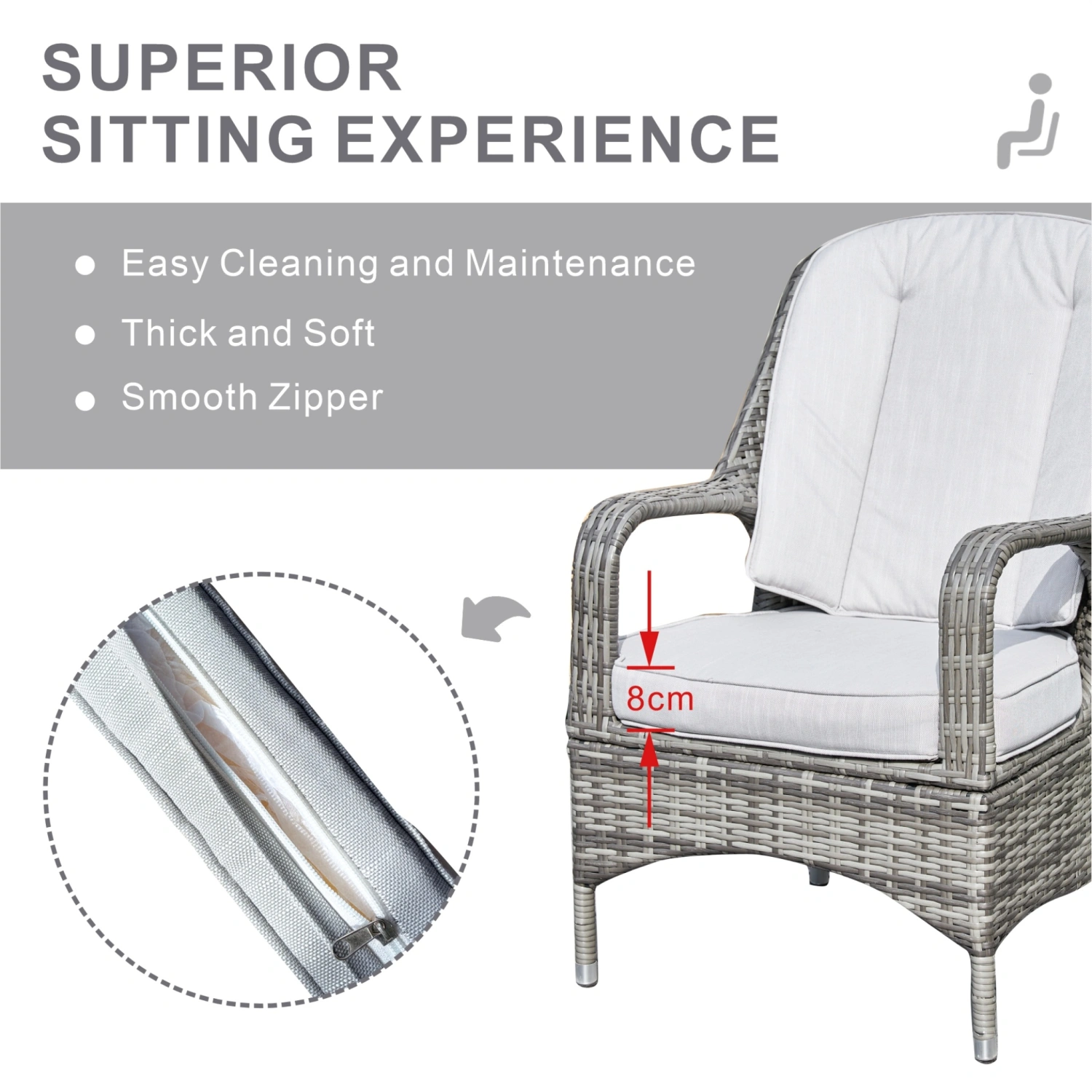 Saint-Malo Set of 2 Grey Rattan Garden Dining Armchairs with Cushions - Image 5