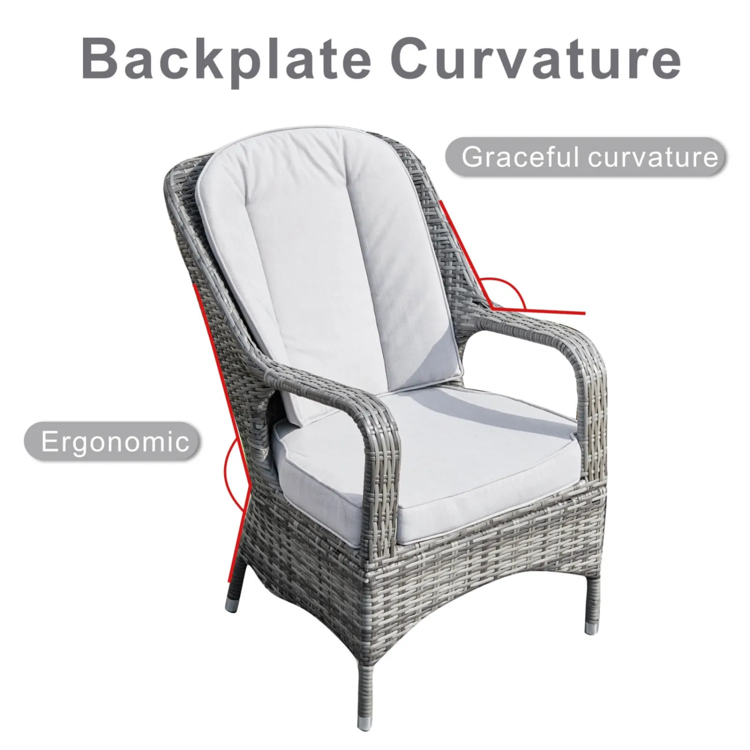 Saint-Malo Set of 2 Grey Rattan Garden Dining Armchairs with Cushions - Image 10