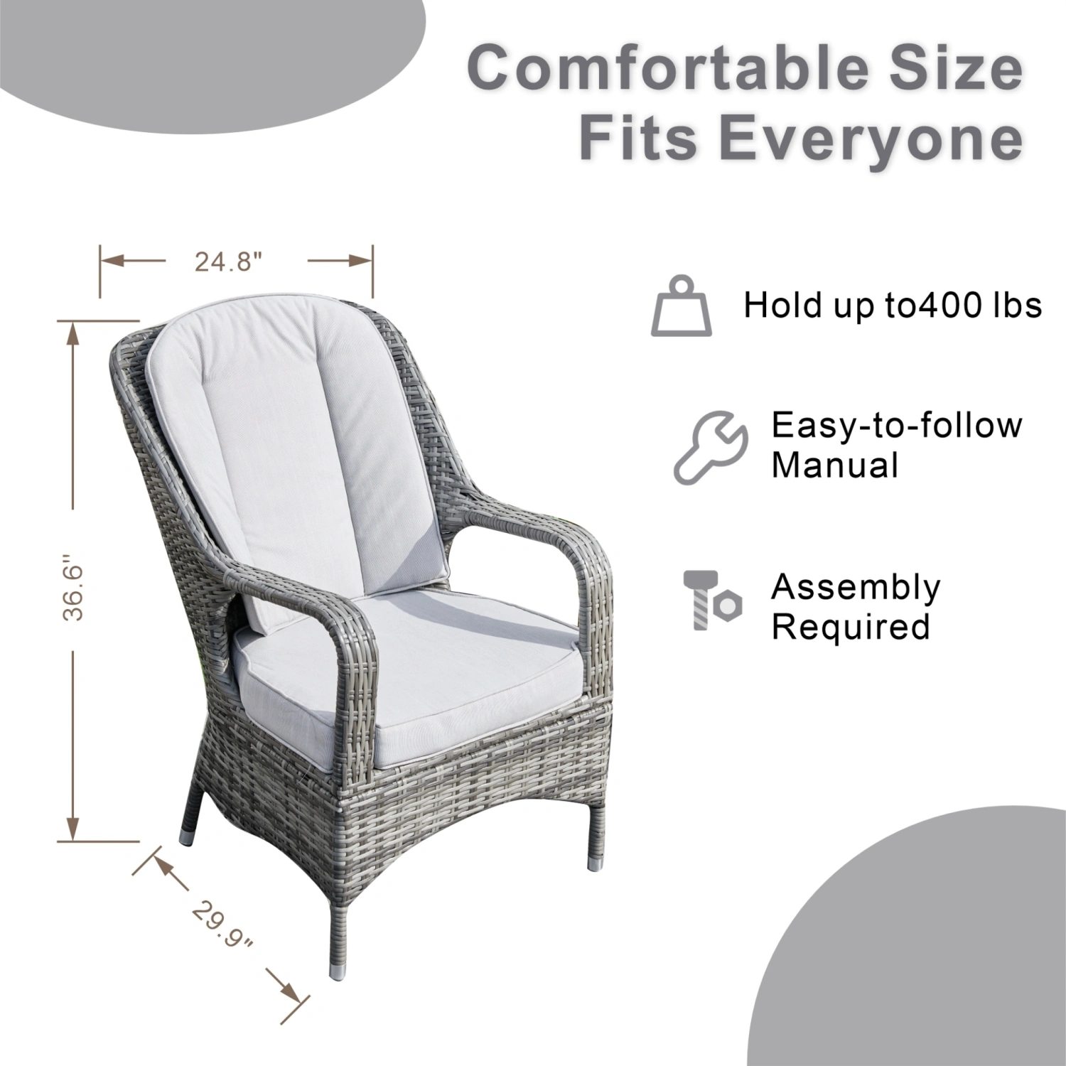 Saint-Malo Set of 2 Grey Rattan Garden Dining Armchairs with Cushions - Image 11