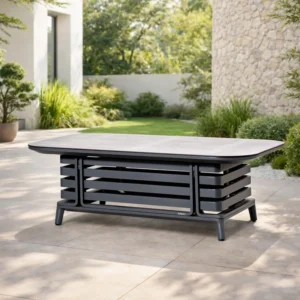 Aurel Aluminium Outdoor Coffee Table with Stone-Effect HPL Top, 130 x 80cm
