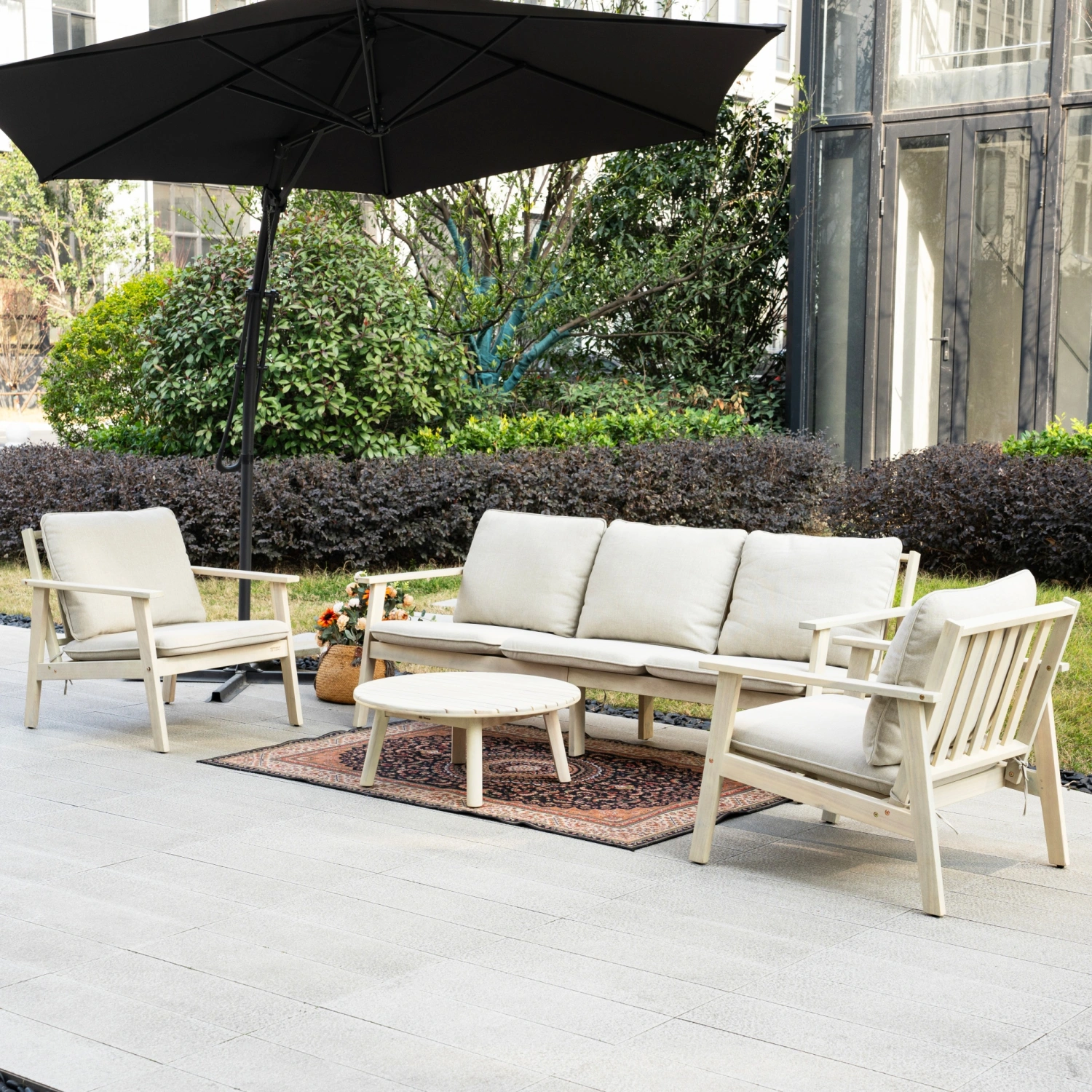 Toledo 5-Seater Wooden Outdoor Lounge Set with Round Coffee Table - Image 2
