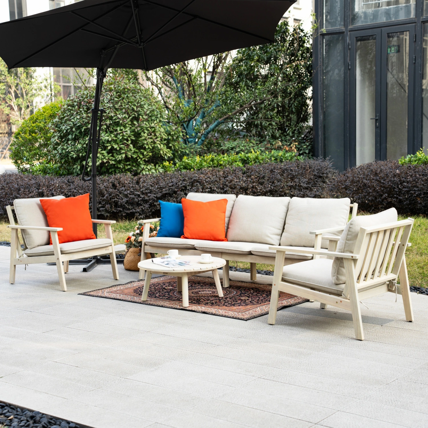 Toledo 5-Seater Wooden Outdoor Lounge Set with Round Coffee Table - Image 3