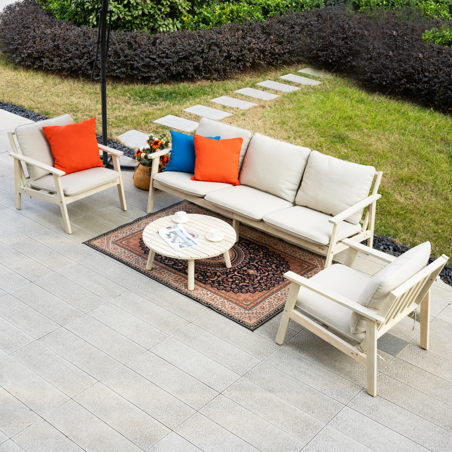 Toledo 5-Seater Wooden Outdoor Lounge Set with Round Coffee Table - Image 4