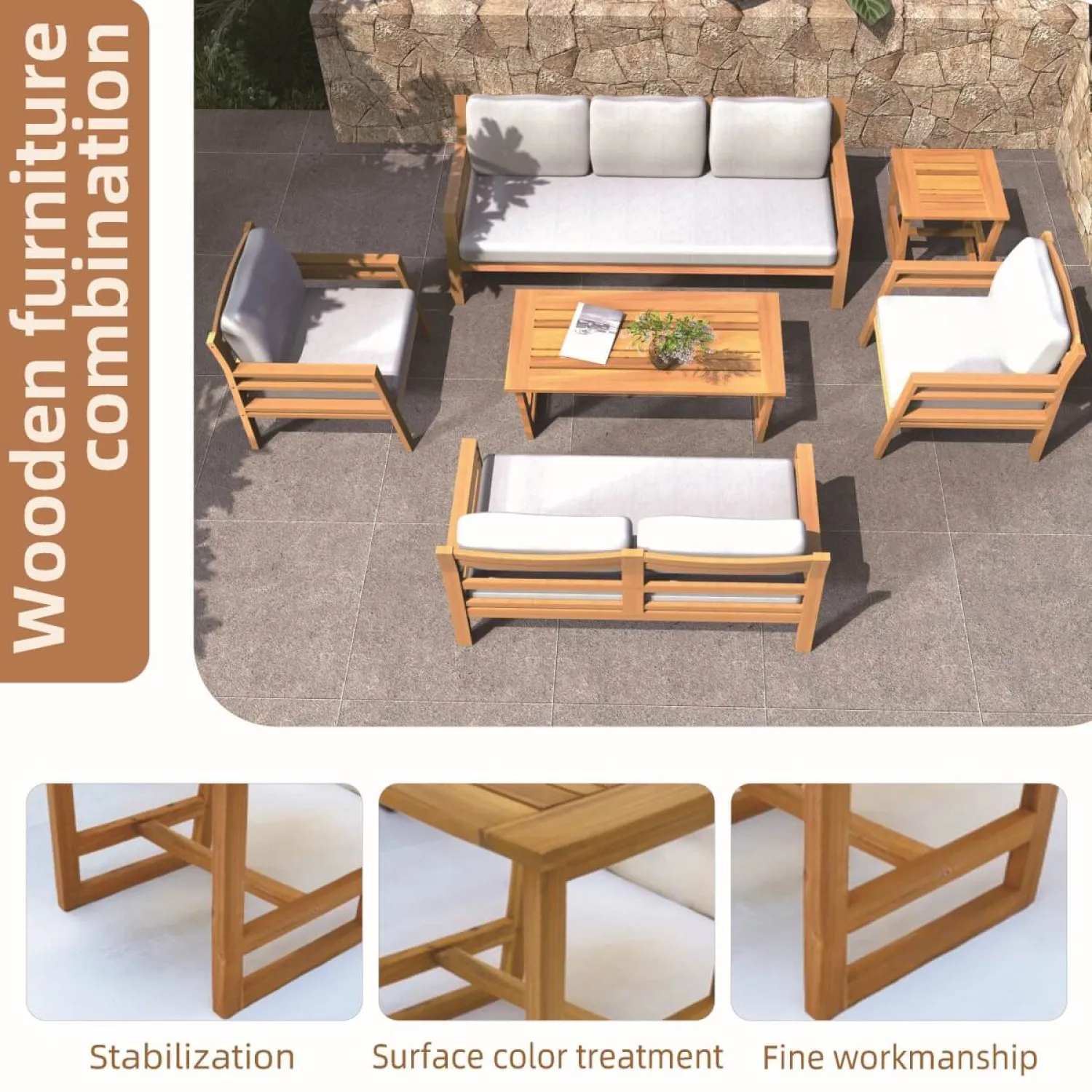Acacia Wood 2-Seater Garden Bistro Set with Cushions - Teak Finish - Image 4