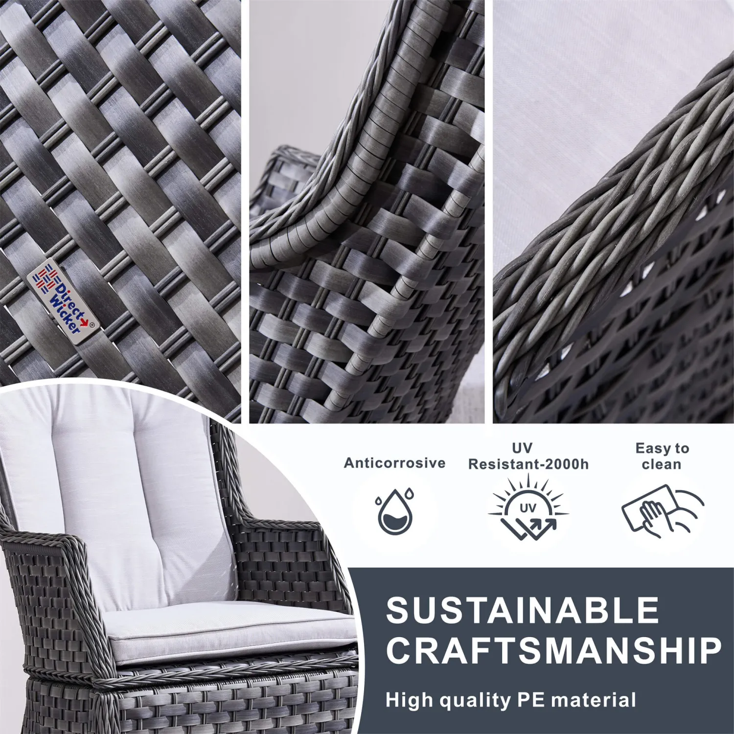 Rattan Outdoor Dining Set, 4 Seater Set, in Brown & Grey, with a Round Table & Tempered Glass Top - Image 9