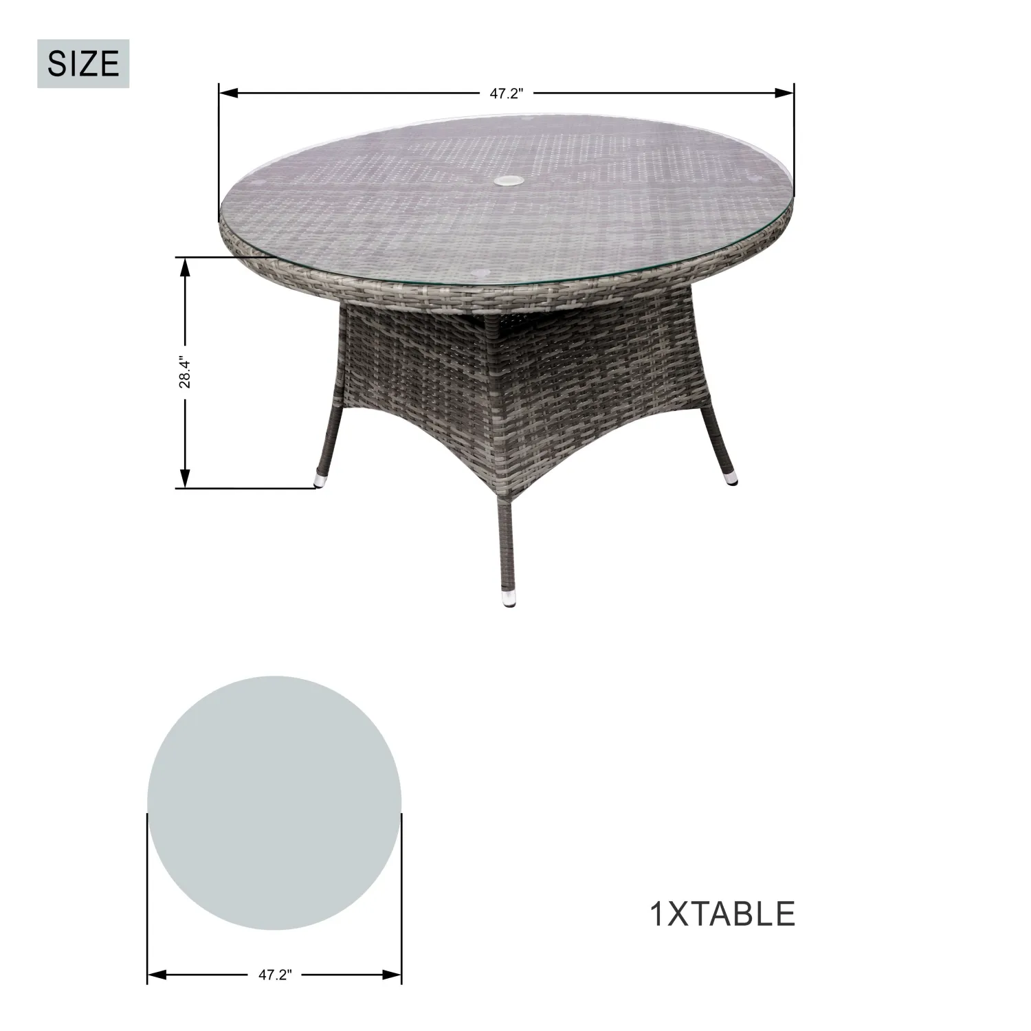 Rattan Outdoor Dining Set, 4 Seater Set, in Brown & Grey, with a Round Table & Tempered Glass Top - Image 10